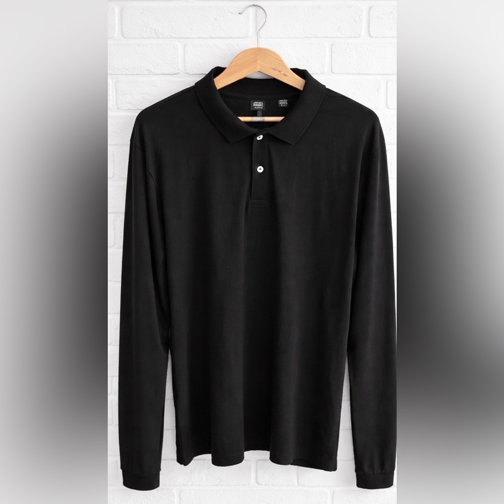 Only & Sons Black Long Sleeve Polo Shirt Mens XL Classic Collared Top - Picture 1 of 3